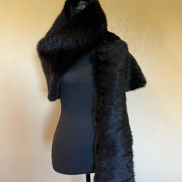 Saks fifth Ave blk mink fur wrap stole cape shrug shawl w/Pockets - Picture 4 of 16